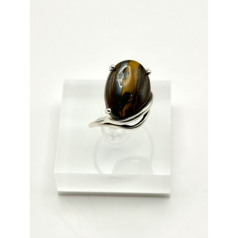 Tigers Eye‎ Sterling Silver Handmade Statement Ring Size 9